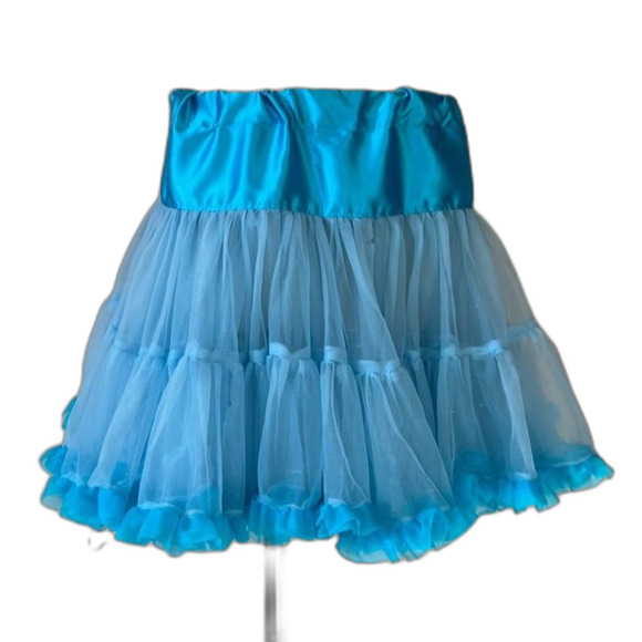 Girls Blue Ruffle Tulle Adjustable Size Tutu Skirt Halloween Costume sz 6-14 - Picture 4 of 9
